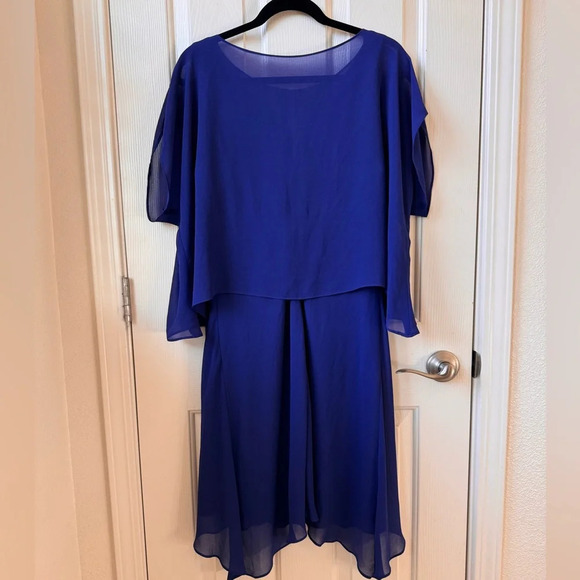 Ralph Lauren Black Label Chiffon Cape-Overlay mesh Jersey Dress sz 12 Large blue - Picture 12 of 15